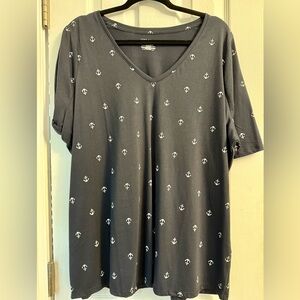 Lane Bryant Navy Anchor Print V-Neck Tee